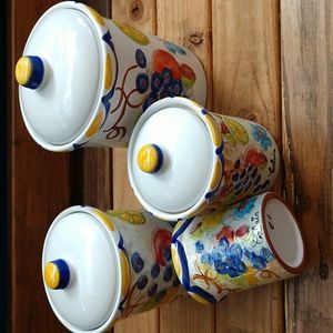 Vtg 4 Calais By Himark Portuguese Hand-Painted Pottery containers